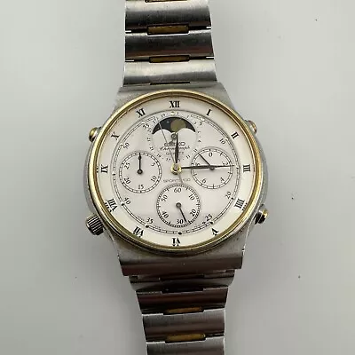 Vintage Seiko Chronograph Quartz Moon Phase Sports 7A48-7009 - READ DESCRIPTION • $9.99