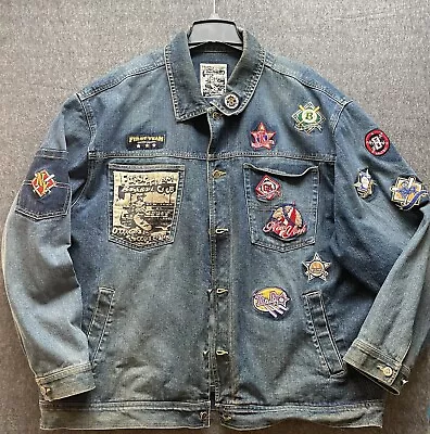 90's Y2K Vintage Denim Jacket First Team Baseball Club Adult 2XL With Patches • $49.99