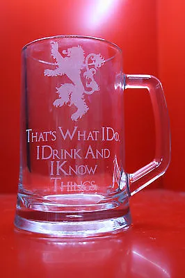 £20 • Buy Engraved Glass Tankard Game Of Thrones I Drink And I Know Things Tyrion