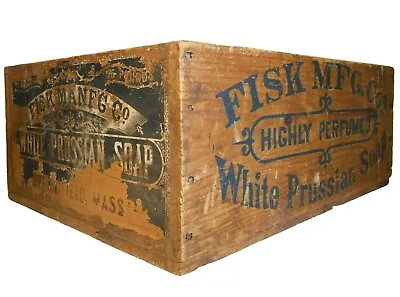Fisk Mfg. Co. White Prussian Vint Ink Stamped Wood Box Soap Crate W/paper Label • £231.23