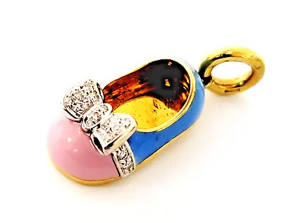 Authentic 18ky Aaron Basha Shoe Charm/pendant With Blue/pink Enamel & Diamond • $1215