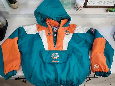 Vtg Miami Dolphin's Starter Jacket Medium Pro Line Pullover Ski Snow Winter  • $100