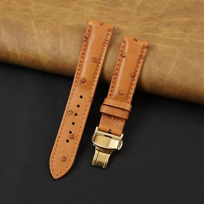 Tan Genuine Ostrich Watch Band Strap Padded Soft Leather Gold Deployment Classic • £21.60