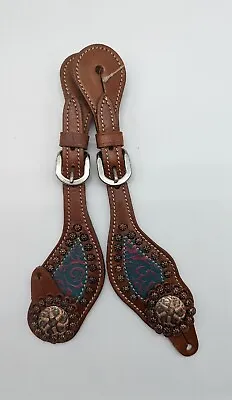 Showman Youth/ Ladies Tooled Leather Spur Straps W/ Copper Color Designs Boots • $24.95