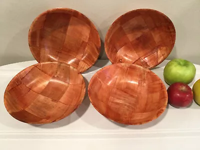 4 Piece Wooden Woven Salad Bowl 8 Inch Stackable Round Wood Bowl (Used Once) • $12