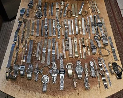 90+ Huge Lot Of Vintage Wrist Watch Bands Bracelets Metal Repair Arts And Crafts • $99.99