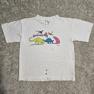 Vintage 90s Neon Dinosaurs T-rex T-Shirt XS Youth XL 16x18  Thrashed Stained Emo • $19.99