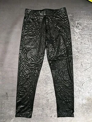 Kardashian Kollection Black Leggings Embossed Animal Print Wet Look • $13