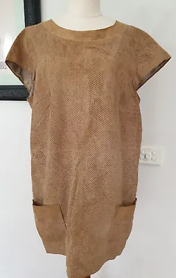 $25 • Buy River Island Size 16 Brown Leather Shift Dress, Genuine Soft Leather, Lined
