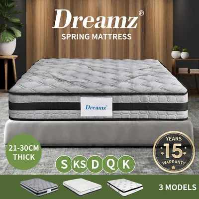 $324.99 • Buy Dreamz Pocket Spring Mattress Bed Queen Double King HD Foam Medium Firm 21-30CM