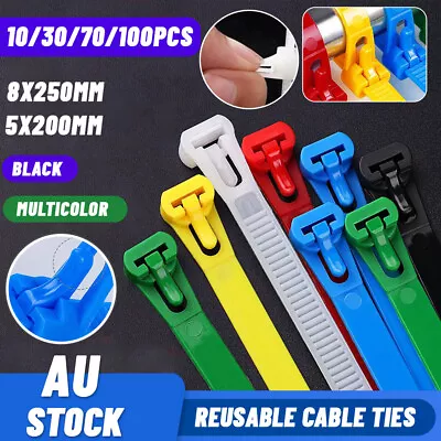 5mm/8mm Cable Ties Zip Nylon Plastic Releasable Reusable Wraps Ratchet Wire AU • $6.99