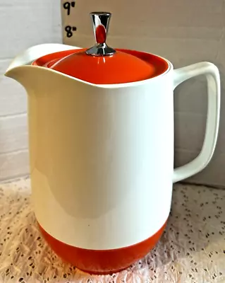 Vintage Thermos Insulated Ware Coffee Pitcher 70's Art Deco Orange & White {T} • $10.19