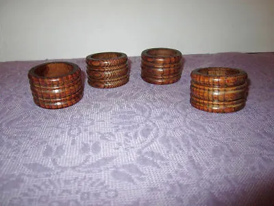 4X Lot VINTAGE Round WOOD Napkin HOLDERS Rings MID CENTURY MODERN Country RUSTIC • $12.77