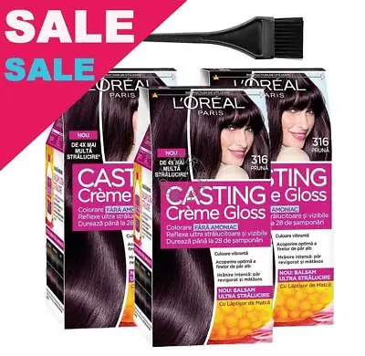 L'Oreal Casting Creme Plum Burgundy Red 316 Hair Color Ammonia Free Value Pack 3 • £51.82