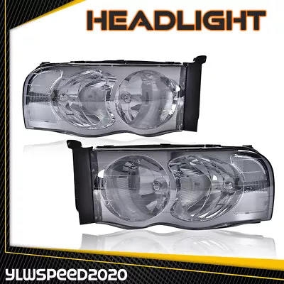 Fit For 02-05 Dodge Ram 1500 2500 3500 Pair Smoke Chrome Headlights Left & Right • $59.81