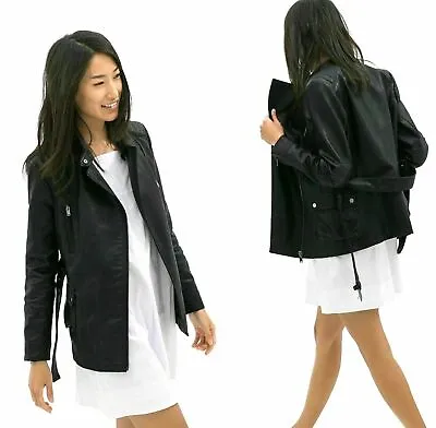  Zara Black Faux Leather Biker Jacket Blazer Coat With Belt Pocket & Zip S New • $99.46