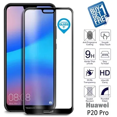 2 X For Huawei P20 Pro Genuine Tempered Glass Full Curved Screen Protector Black • £4.29