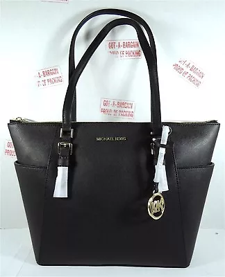 Michael Kors Charlotte East West Top Zip Black Leather Shoulder Tote • $114.98