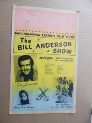$65 • Buy C.1976 The Bill Anderson Show Country Music Concert Window Card Poster Vintage