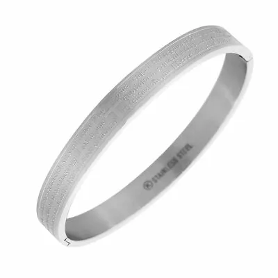 Stainless Steel Silver-Tone Classic Oval Lord's Prayer Italian Italy Bracelet • £18.96