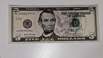 $5 FIVE DOLLAR BILL BIRTHDAY NOTE April 6th 1977 (04061977)- FANCY SERIAL CRISP • $12