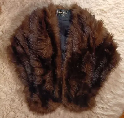 Vintage Peck Brown Mink Stole Fur Backed Collar Wedding Bolero Cropped Wrap Cape • $78