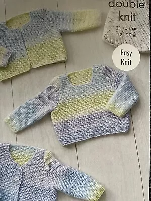 Baby/Child’s Very Easy Cardigans&Jumper Dk Knitting Pattern 12”-20” • £1.95