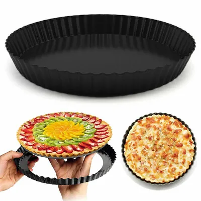 Non-Stick Round Tart Pan 9  Baking Tray Flan Quiche Tin Fluted Removable Bottom • £8.17