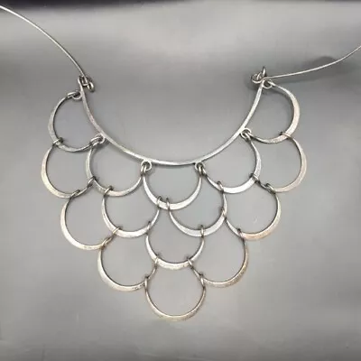 Vintage Sterling Silver 925 TAXCO MEXICO Fishscale Bib Necklace • $280