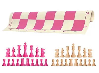 Pink & Natural Chess Pieces 20  Pink Vinyl Board - Single Weight Chess Set • $22.95