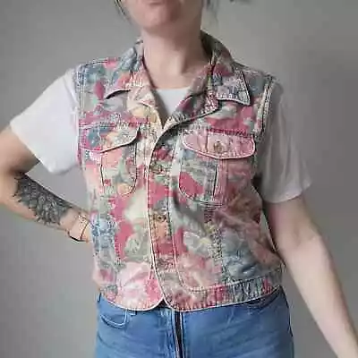Vintage 90s Gotcha Covered Denim Floral Vest Size Medium • $35