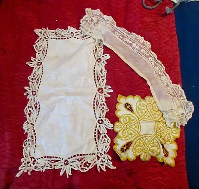 3 Lace Embroidered Runners 10x17  4 X18  7 7  #4 • $9.99