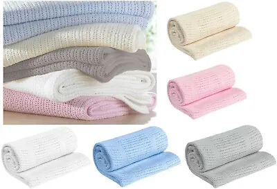 £5.95 • Buy 100% Cotton Cellular Soft Baby Breathable Blanket 70x90 Pram Moses Basket