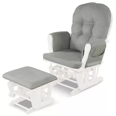 Costway Glider & Ottoman Cushion Set Wood Baby Nursery Rocking Chair Light Grey • $205.99