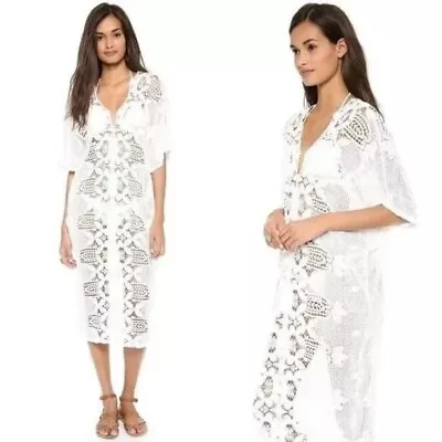 Miguelina Kate Scallop White Lace Coverup Long Tunic Size L MSRP $535 • $149.99