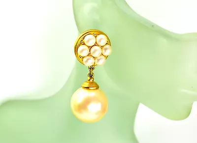 Statement MONET Dangle Earrings Gold Tone Glass Pearls Runway Monet Jewelry • $34.84