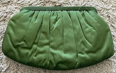 LA FRANCE Green Satin Clutch Bag Purse Christmas Vtg • $22