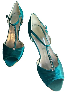 Park Shoes Pumps EL-039 Women Peep Toe T-Strap Mid Heel Rhinestones Satin... • $16.81