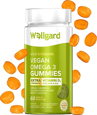 Wellgard Vegan Omega 3 Gummies Chewable Algae-Derived DHA & ALA Supplements • £9.40