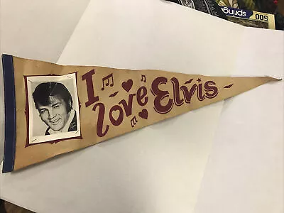 Vintage Elvis Presley I Love Elvis With Concert Picture 29  Pennant Flag 1960s • $39.99