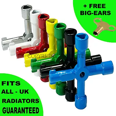 Radiator Key 4 Way Water Gas Electric SEVEN Colours To Choose From NEW • £6.77