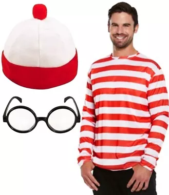 Mens Red White Stripped Kit Fun Stag Do Book Find Week Fancy Dress One Size • £5.95