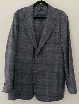 Canali Wool Cahmere Silk Blue Checked Jacket IT 58 / UK XL Chest 42” • £125