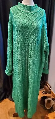 Soft Cable Knit Long Green Dress Size 28/30 Excellent Condition • £25