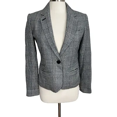 Target Merona Womens 4 Black White Houndstooth Plaid Single Button Blazer • $13.79