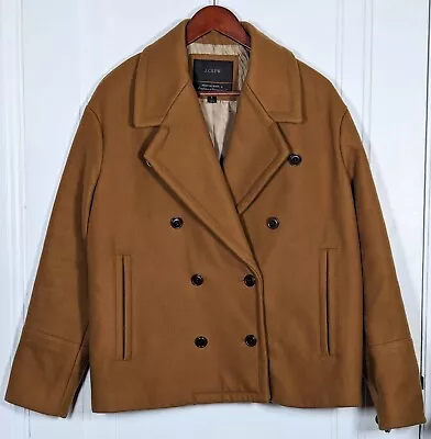 J. CREW Brown Melton Wool Blend Pea Coat Women's 8 Medium Jacket Buttons • $34.99