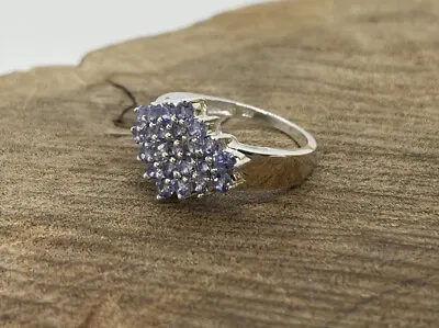 Sterling Silver Tanzanite Sunburst Band Fine Cluster Cocktail Ring-Size 7 • £27.24