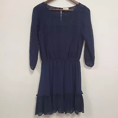 Shoshanna Womens Boho Eyelet Puff Sleeve Blouson Dress Size 4 Blue Knee Length • $59.88