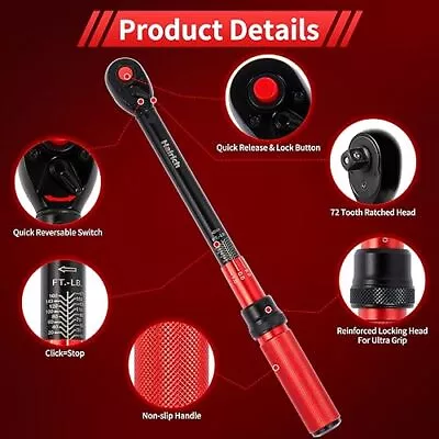 1/2inch Drive Click Torque Wrench Dualdirection Torque Wrench 10170.0ft.lb/13.60 • $47.85