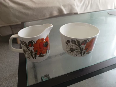 £7 • Buy J & G Meakin Poppy Creamer / Milk Jug & Sugar Bowl